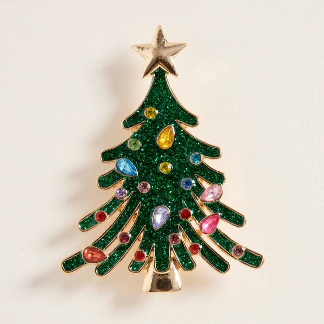 Glitter Christmas Tree with Rhinestone Brooch Pin for wholesale by Verita Lane