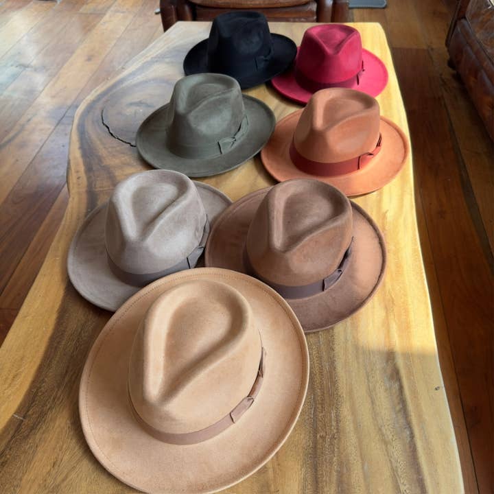 Queens INC - Wholesale Fedora - Women's - Stiff Brim Rancher in Suede Hat W/ Ribbon 6