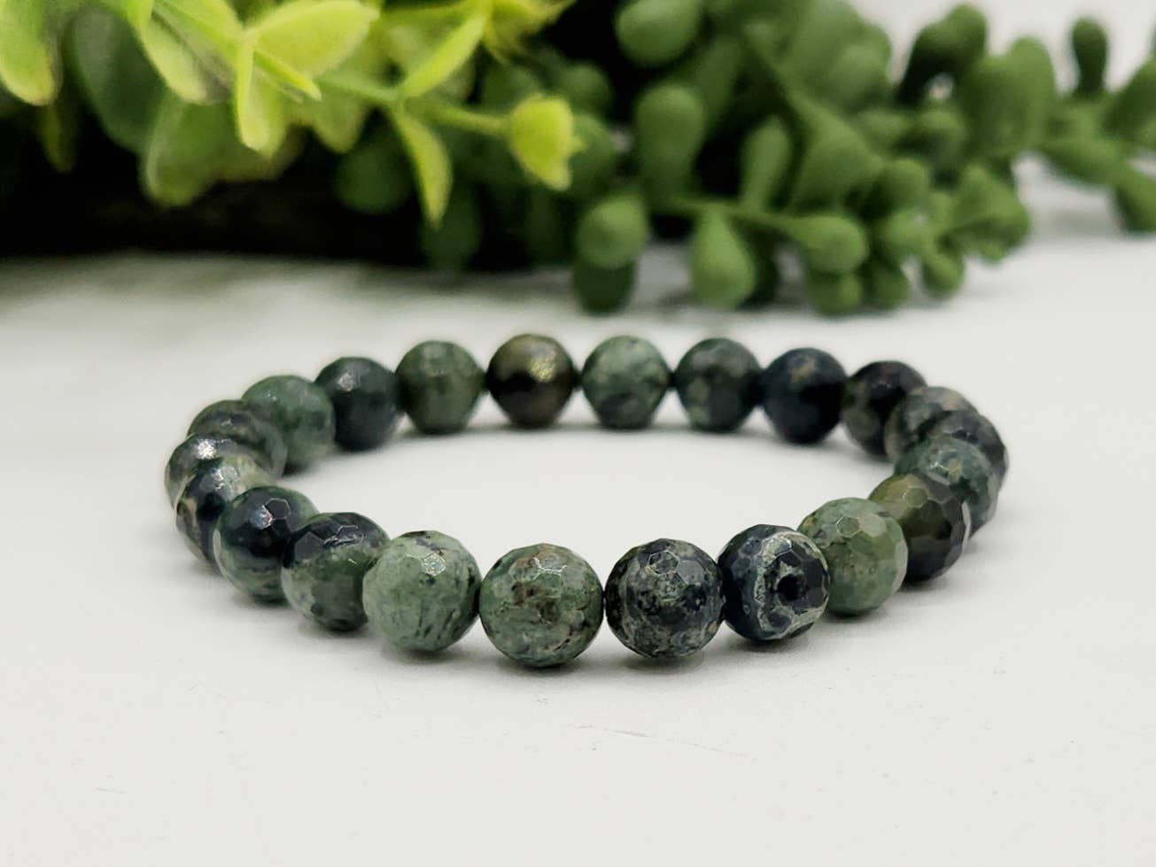 Meraki Gemstones - Wholesale Beaded Bracelet -  Kambaba Jasper 8mm Faceted Stretchable Bracelet-7.5" Long 1