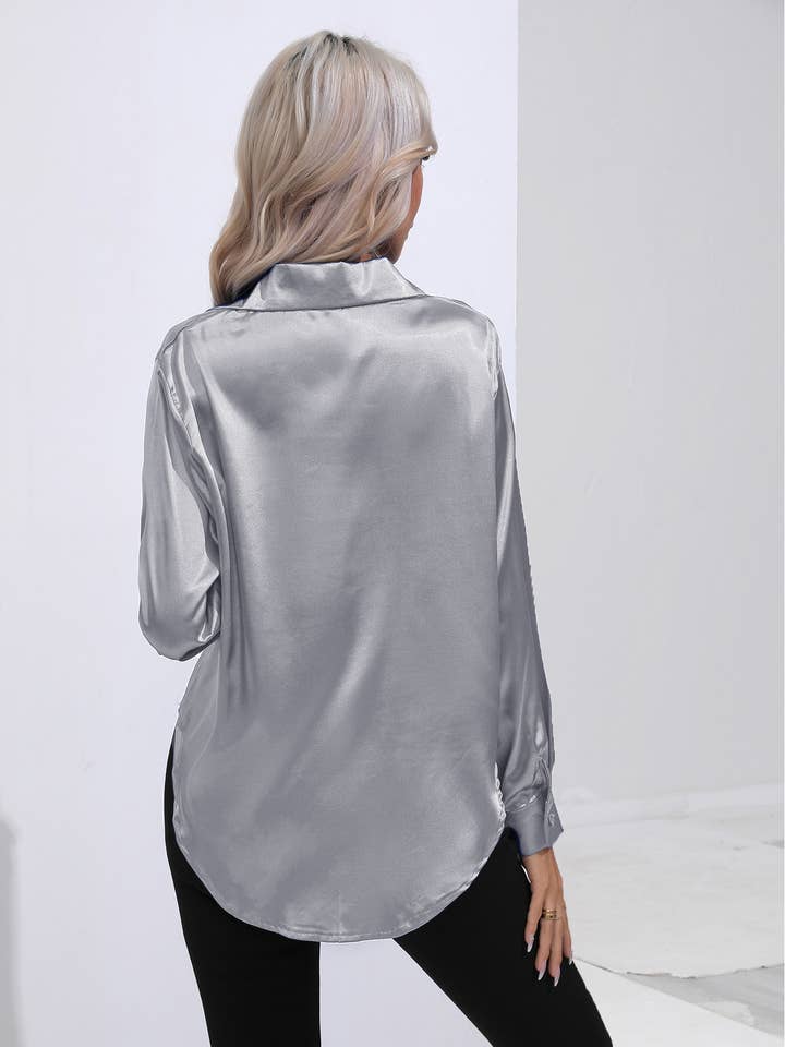 EmberLoom - Wholesale Buttoned-down shirt – Women's - Women's Satin Shirt - Silk-like Long Sleeve Blouse16