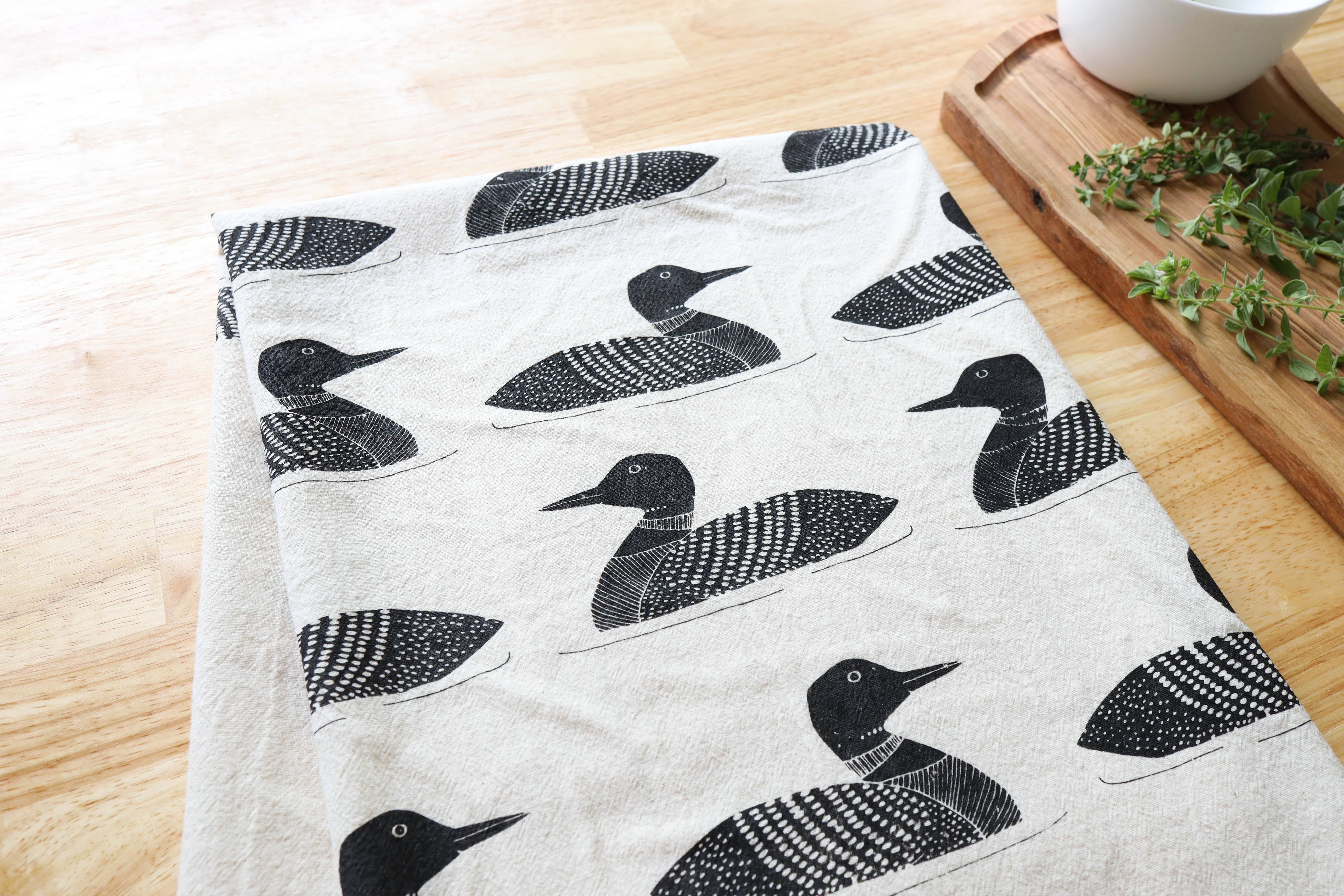 The High Fiber - Wholesale Tea Towel - Handprinted Common Loon Kitchen Towel –Natural, Eco-friendly6