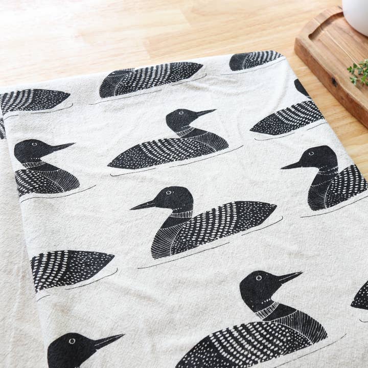 The High Fiber - Wholesale Tea Towel - Handprinted Common Loon Kitchen Towel –Natural, Eco-friendly6