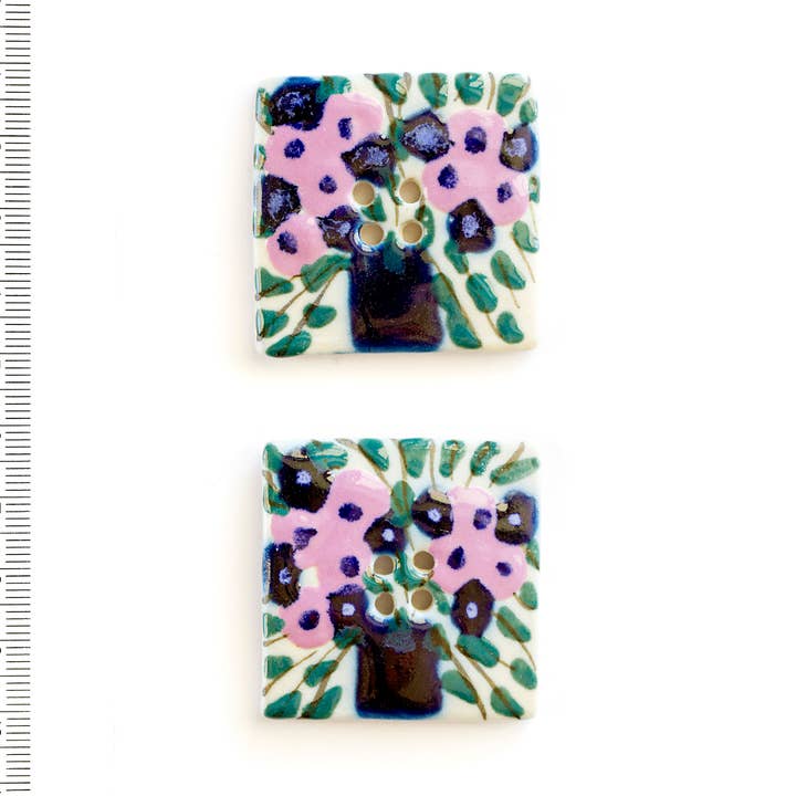 L464 Hand painted Bouquet Square Buttons for wholesale by Incomparable Buttons