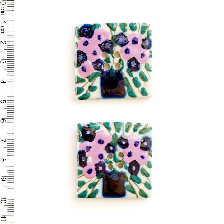 Incomparable Buttons – wholesale Sewing button/snap – L464 Hand painted Bouquet Square Buttons