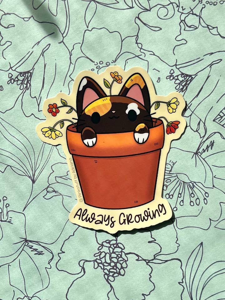 Always Growing Tortie Kitty Vinyl Sticker for wholesale by Pinkstuff by Adriana