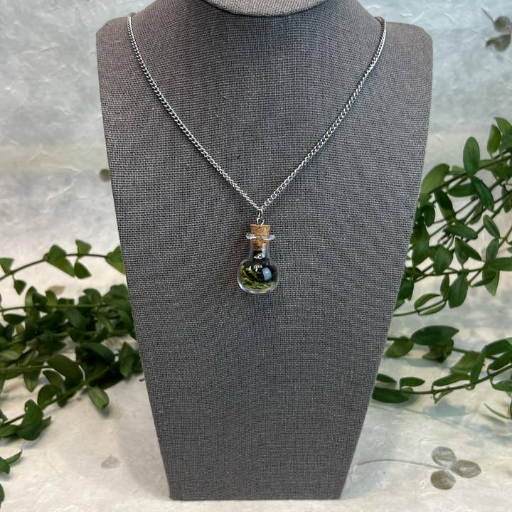 Protection - Spell Jar Necklace - Moss- Crystals - Witchy for wholesale by Earth Star Healing Collective