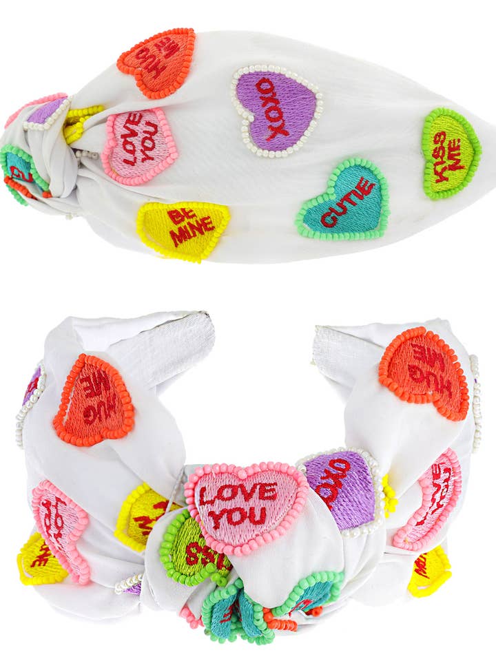 Beaded Valentine's Conversation Hearts Knotted Headband for wholesale by SP Sophia Collection