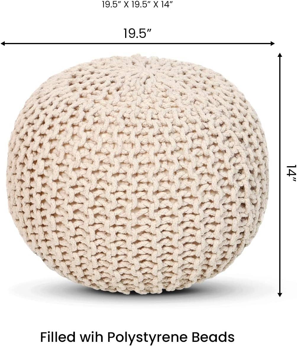 REDEARTH Round Pouf (19.5" x 19.5" x 14") - Ivory for wholesale on Faire1