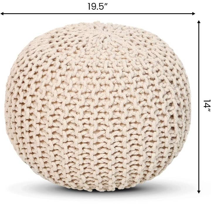 REDEARTH Round Pouf (19.5" x 19.5" x 14") - Ivory for wholesale on Faire1