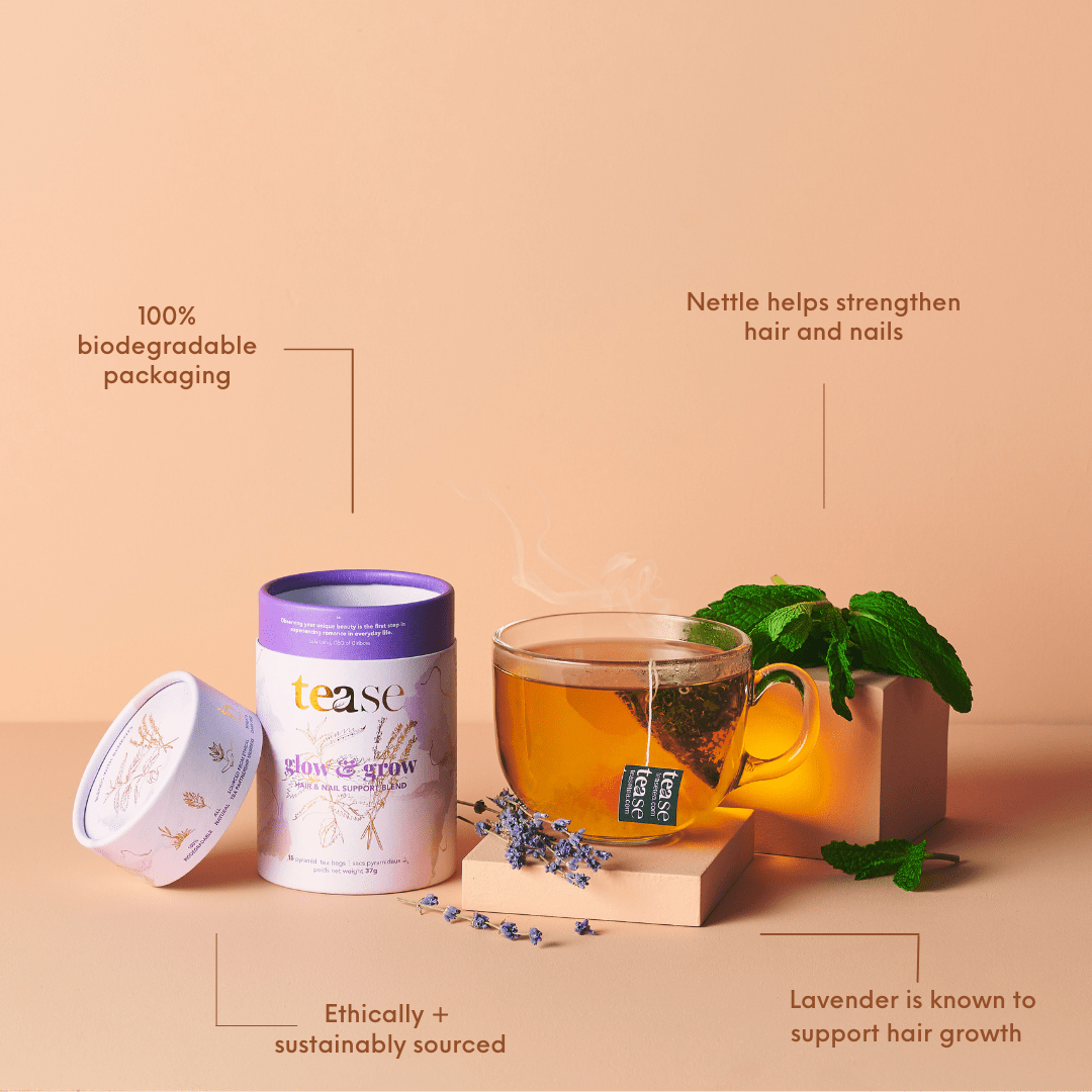 Tease | Wellness Tea Blends + Accessories – Chá de saúde/Detox por atacado – Chá Herbal Glow & Grow | Beleza para cabelo, unhas e pele5