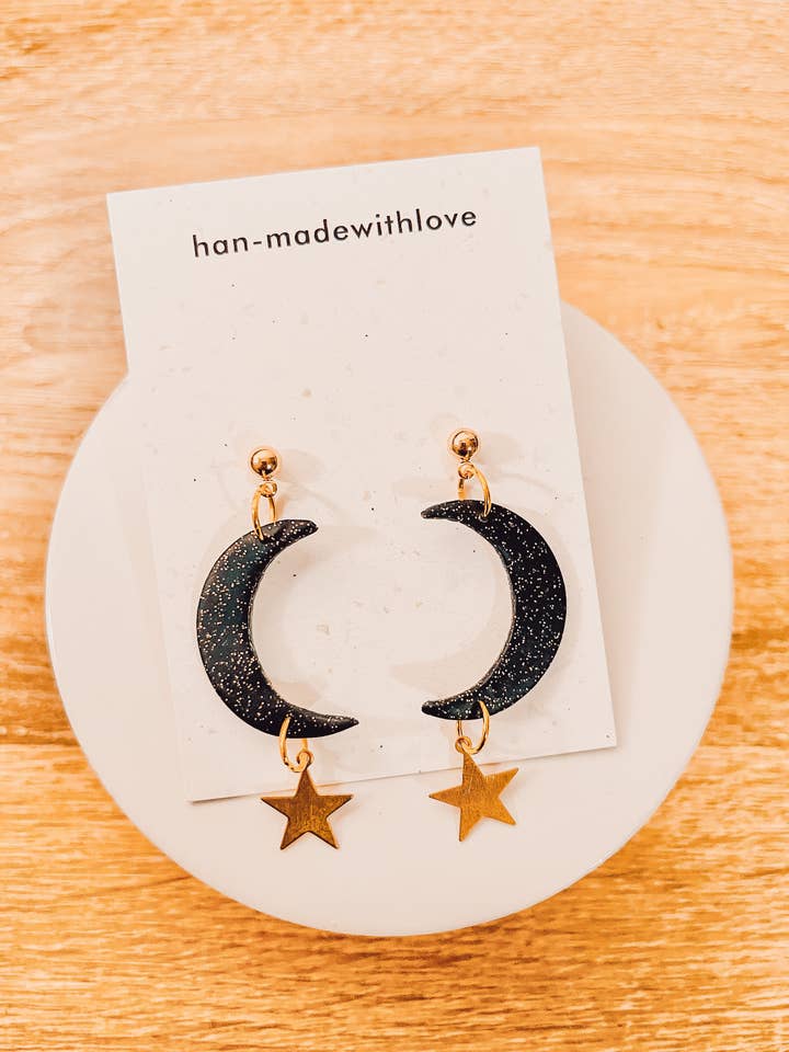 Boucles d'oreilles The Crescent Black Sparkle pour la vente par han-madewithlove