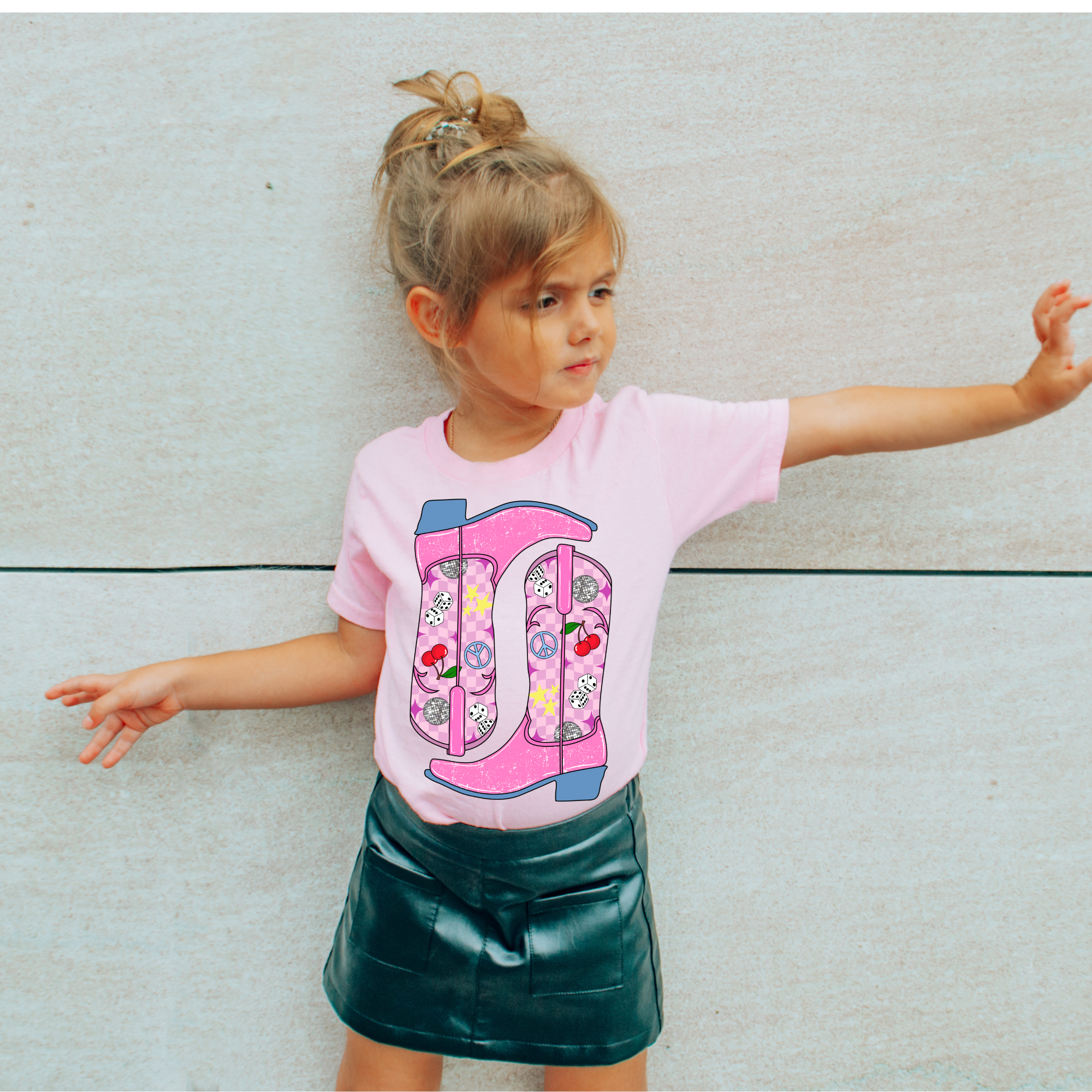 ZZ Threadz - Wholesale Screen Printed T-Shirt - Kids - Valentine's Cowgirl Boots Valentine's Day Graphic Tee0