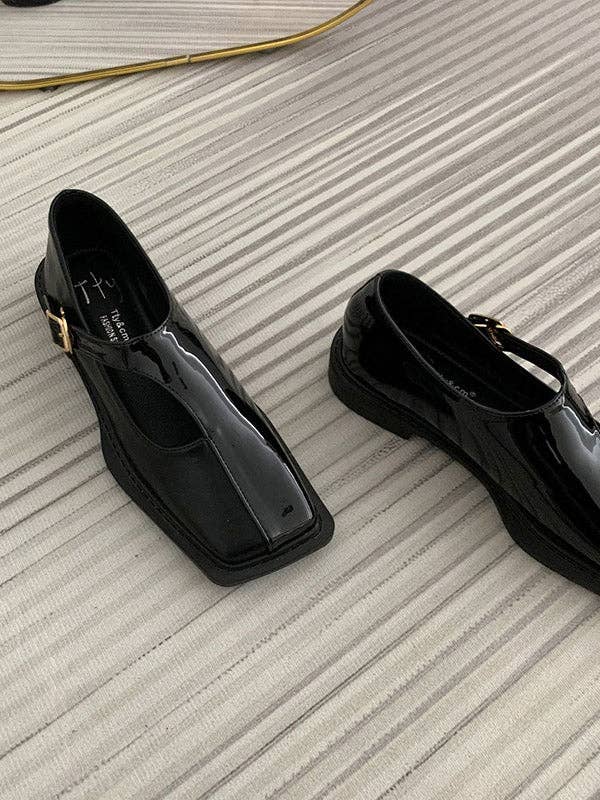 Mirazshoes WholeSale - Wholesale Flats - Women's - Buckle Hollow Split-Joint Square-Toe Flat Shoes Loafers8