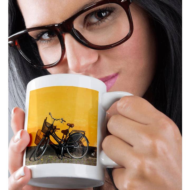 3dRose - Wholesale Coffee Mug - 3dRose, Denmark, Zealand, Copenhagen, yellow building detail with bicycle, Mug9