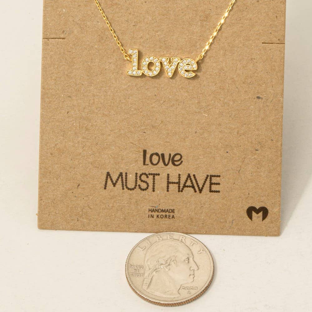 Fame Accessories – wholesale Pendant/charm necklace – Gold Dipped Cz Pave Love Pendant Necklace2