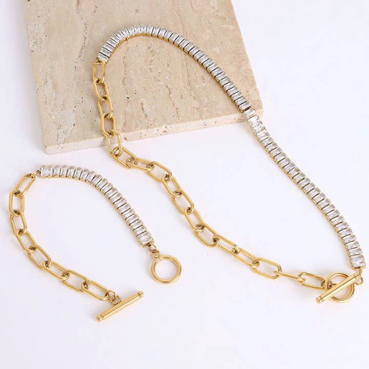 MeloMelo - Wholesale Link & chain bracelet - Adam - Half Chain Half Crystal Bracelet1