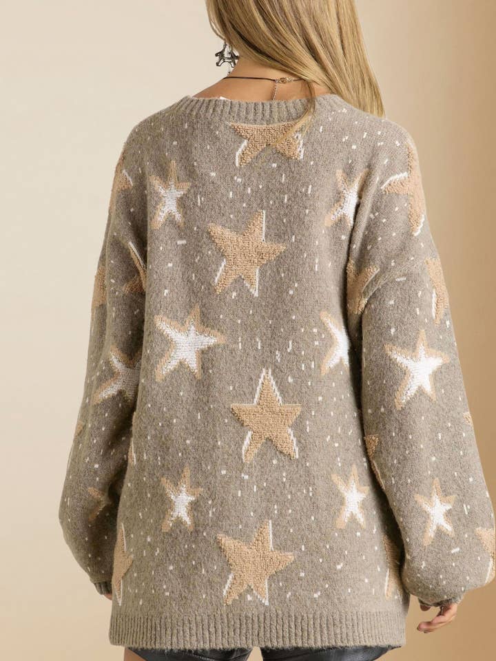 ADORA LA - Wholesale Knit Sweater - Women's - CESW2548 - TEXTURE STAR PATTERN CREW NECK SWEATER20