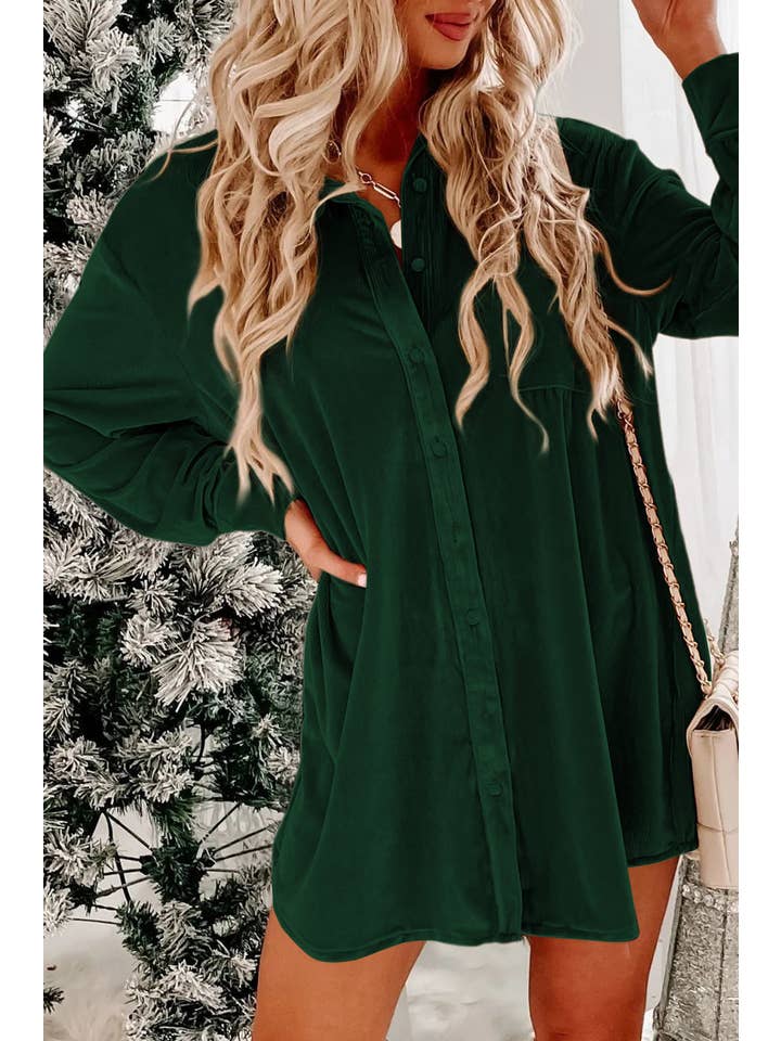 PRETTY BASH - Wholesale Dress - Women's - Velvet Long Sleeve Shirt Dress