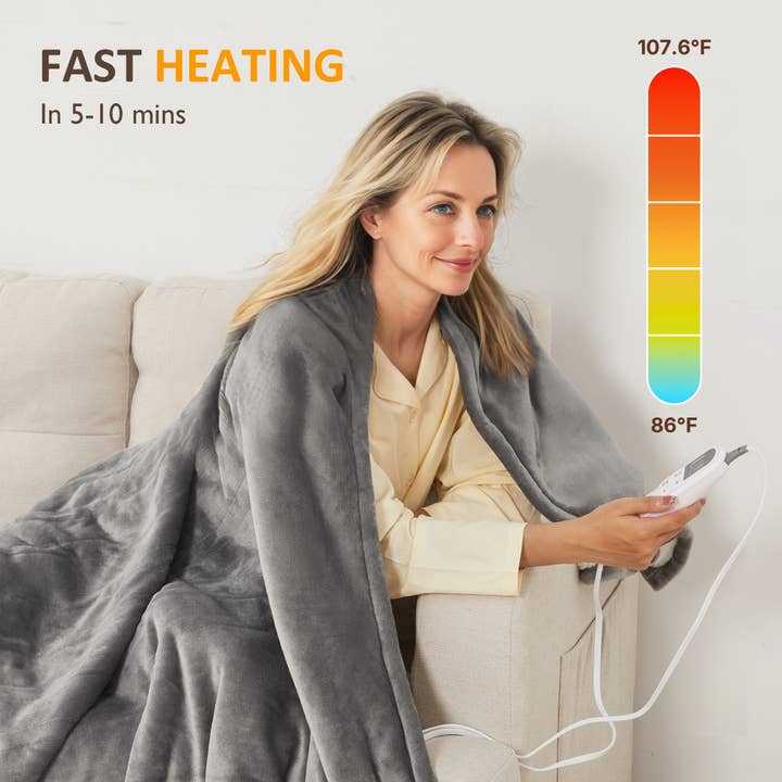 Heynemo - Wholesale Bedding Blanket - Queen Size Heated Blanket, Dual Control Electric Throw2