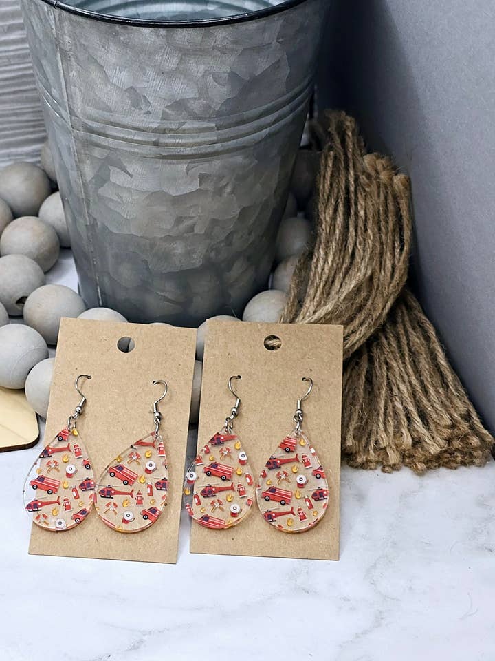 Firefighter Teardrop Earrings for wholesale by Woody Bee Creations
