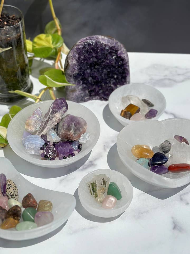 Selenite Bowls (10 Options!) Selenite Crystal Charging Bowls for wholesale by New Moon Beginnings