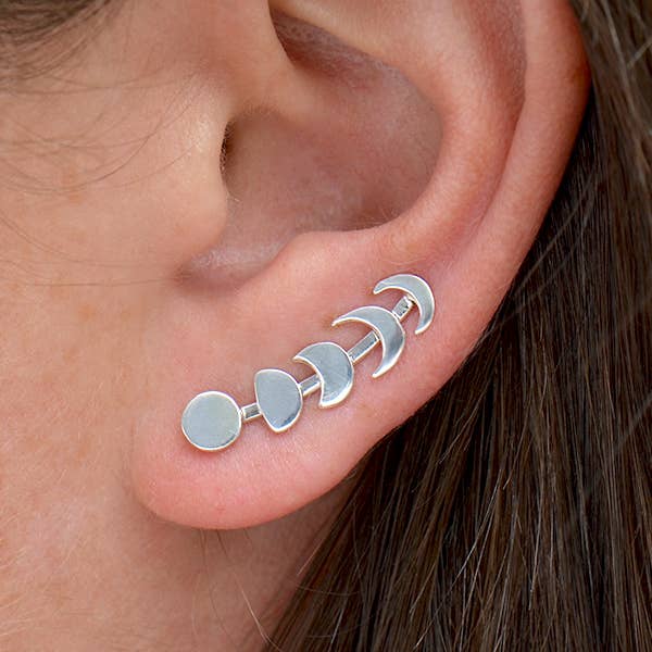 Boucle d'oreille en argent sterling avec phases de lune, 22 x 5 mm pour la vente par Nina Designs