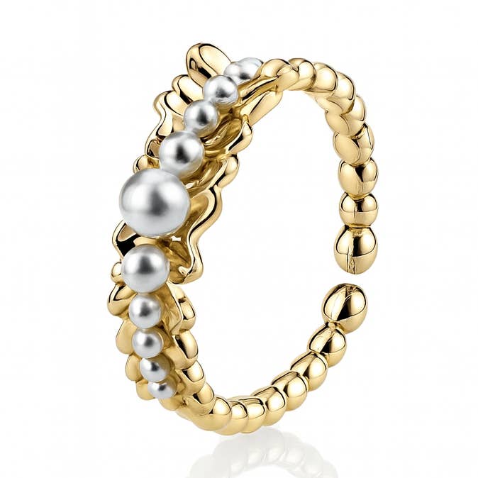 Gold Plated Adjustable Ring with Synthetic Pearls – Sizes 9 for wholesale by Sedy Jewelry