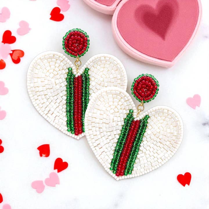 GUCCI Festive Stripe Beaded Heart Heart Earrings for wholesale by Lavender Willow