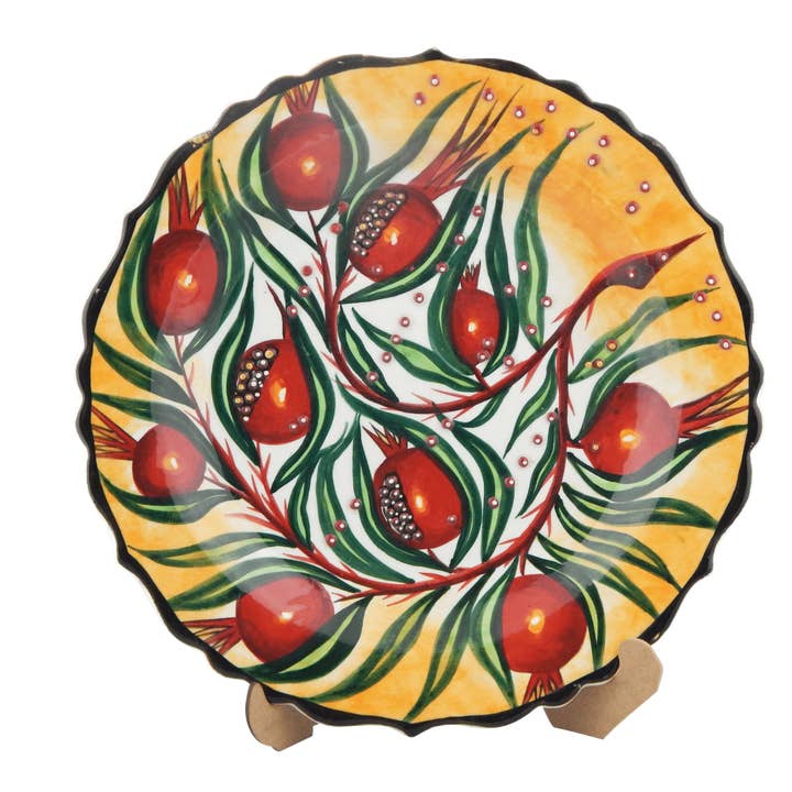 Plato de cerámica turca con motivos de granada, para colgar en la pared para venta al por mayor de Vintage Pillows Store