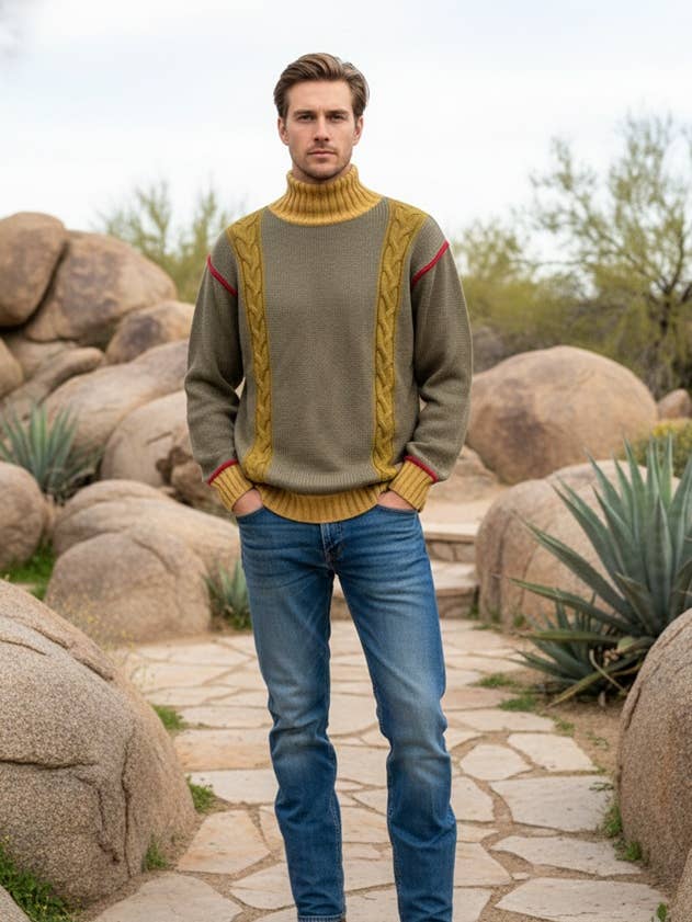 SW-88 100% Alpaca Sweater Vertical Cable Knit for wholesale by PERUVIAN PERFECTION