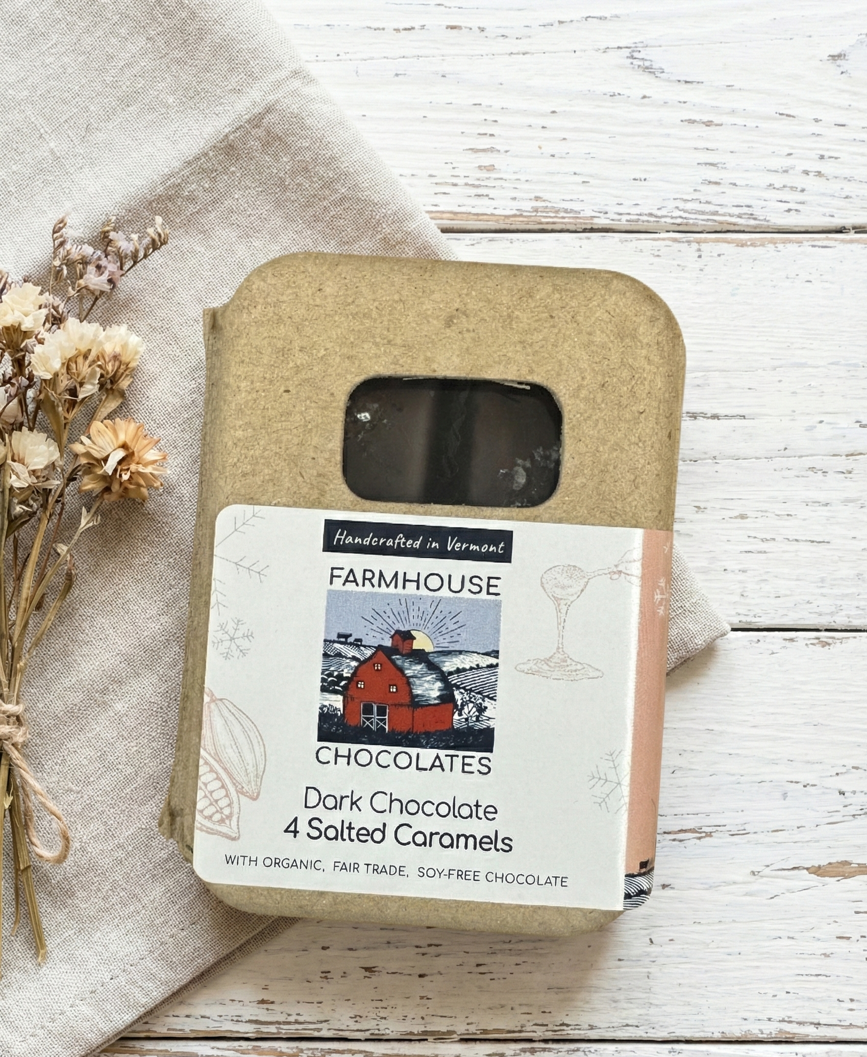 Farmhouse Chocolates - Wholesale Chocolate Covered Sweets - 4 Piece Dark Chocolate Covered Salted Caramels1