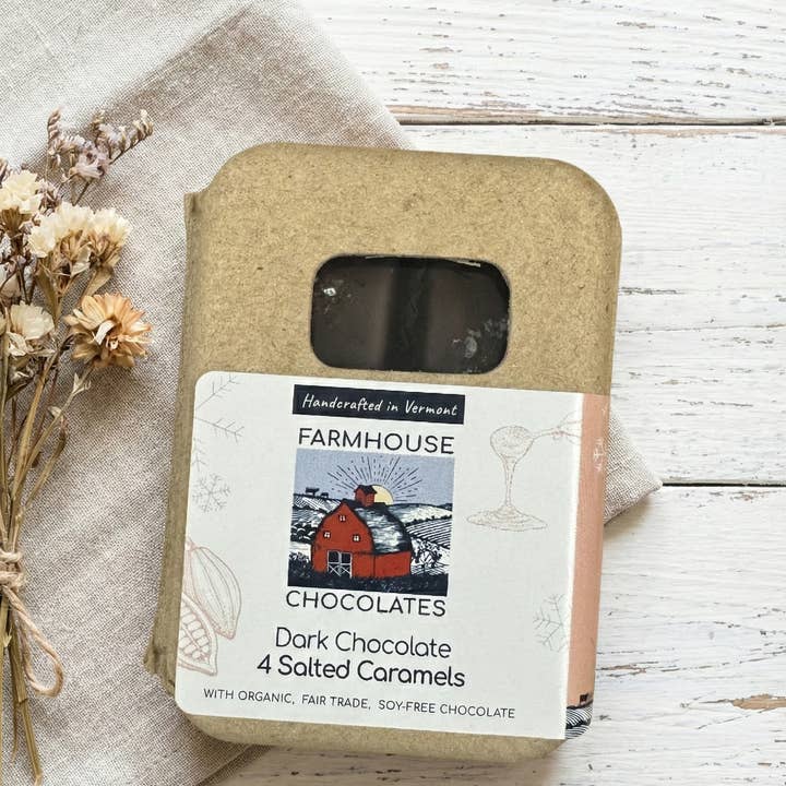 Farmhouse Chocolates - Wholesale Chocolate Covered Sweets - 4 Piece Dark Chocolate Covered Salted Caramels1