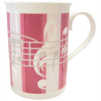 Caneca Bone China Stripe Pink Stripe Notas Musicais por atacado de THE MUSIC GIFTS COMPANY