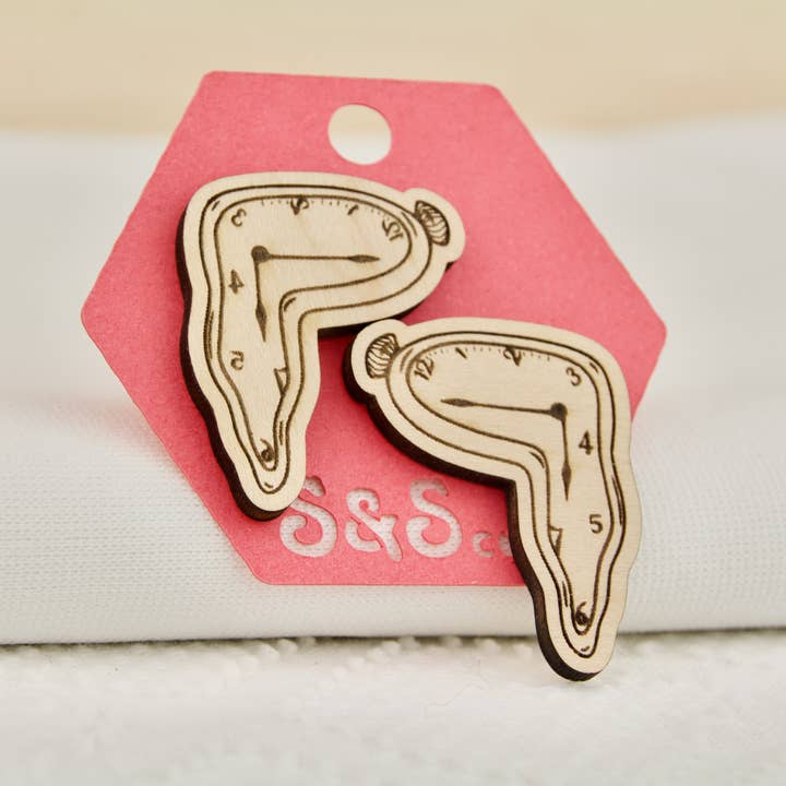 Melting Dali Clock Large Stud Earrings for wholesale by Slate & Stone Co.