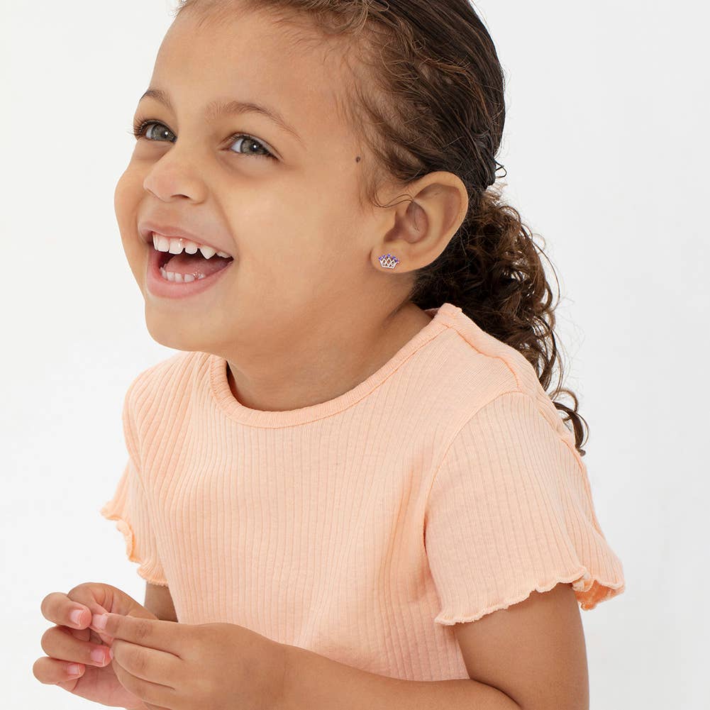 In Season Jewelry - Wholesale Earrings - Kids - 5 Point CZ Crown Baby / Toddler Earrings - Sterling Silver13