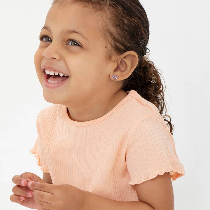 In Season Jewelry - Wholesale Earrings - Kids - 5 Point CZ Crown Baby / Toddler Earrings - Sterling Silver13