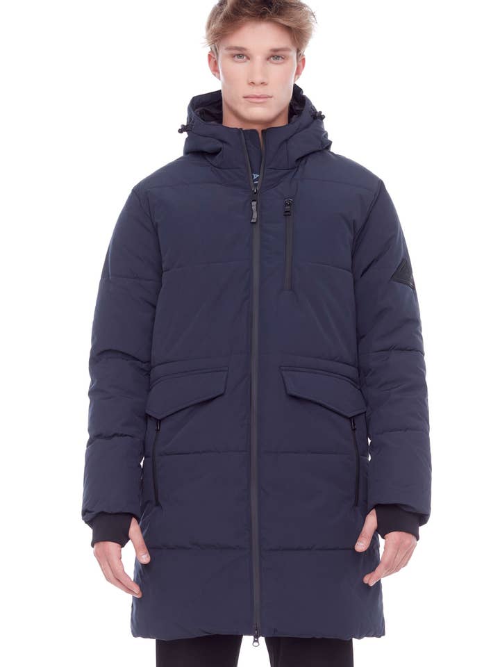 JASPER | MEN'S VEGAN DOWN (RECYCLED) PUFFER COAT, NAVY for wholesale by Alpine North CA