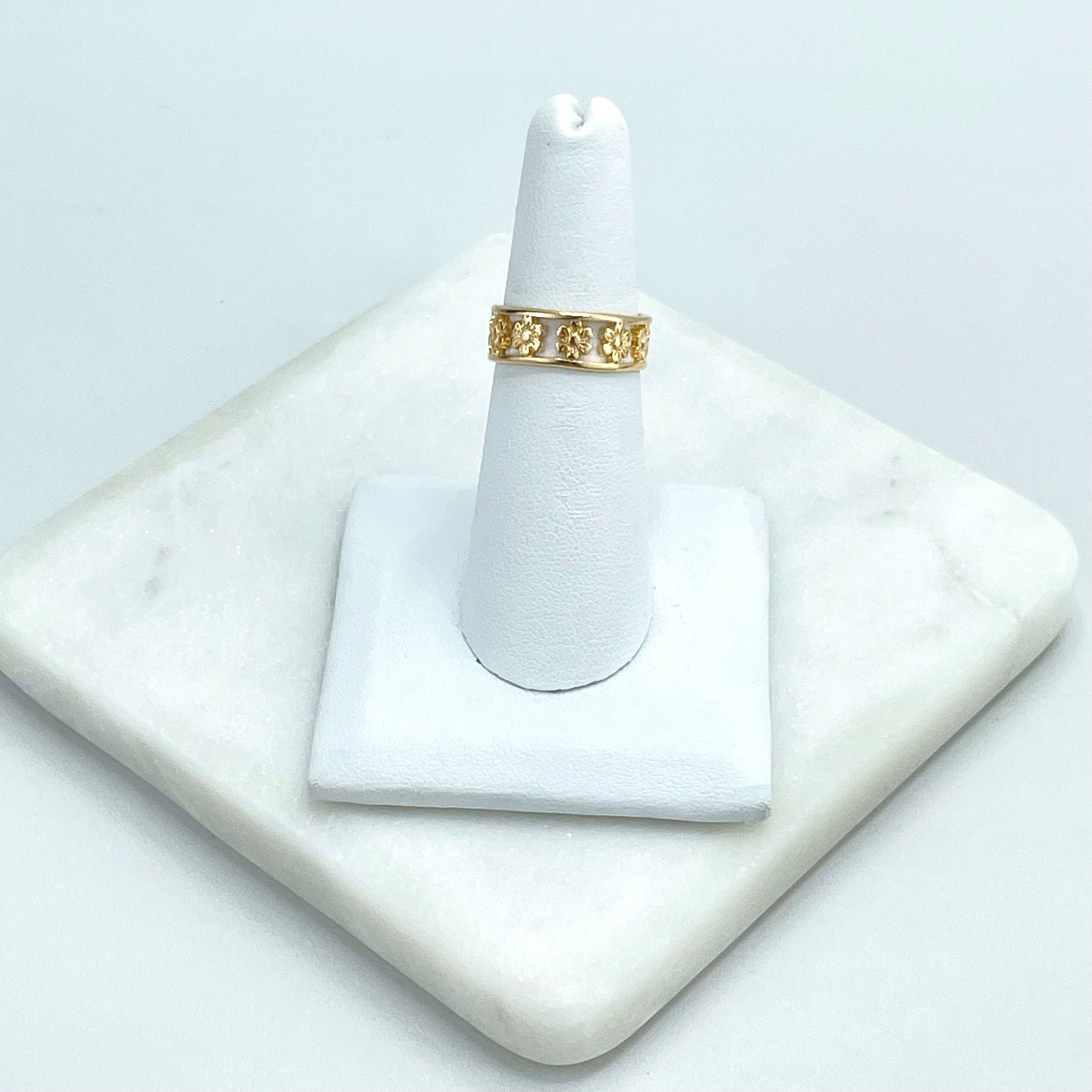 DIJU Jewelry – Engroshandel Båndring – 18 k guldfyldt udskåret blomsterformring, dobbeltbånd, forårsinspirationsring, delikate smykker, engros smykkefremstillingsartikler0