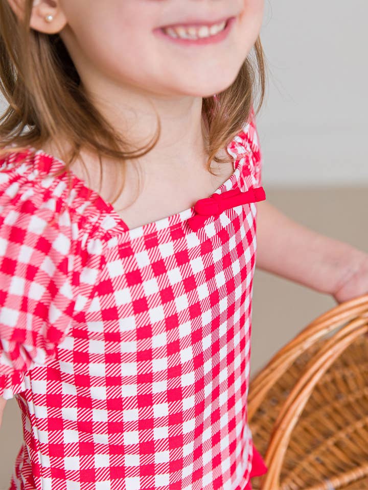 Girls Vintage Red Gingham Puff Sleeve Ruffle Tankini 2-Piece Swimsuit
for wholesale on Faire