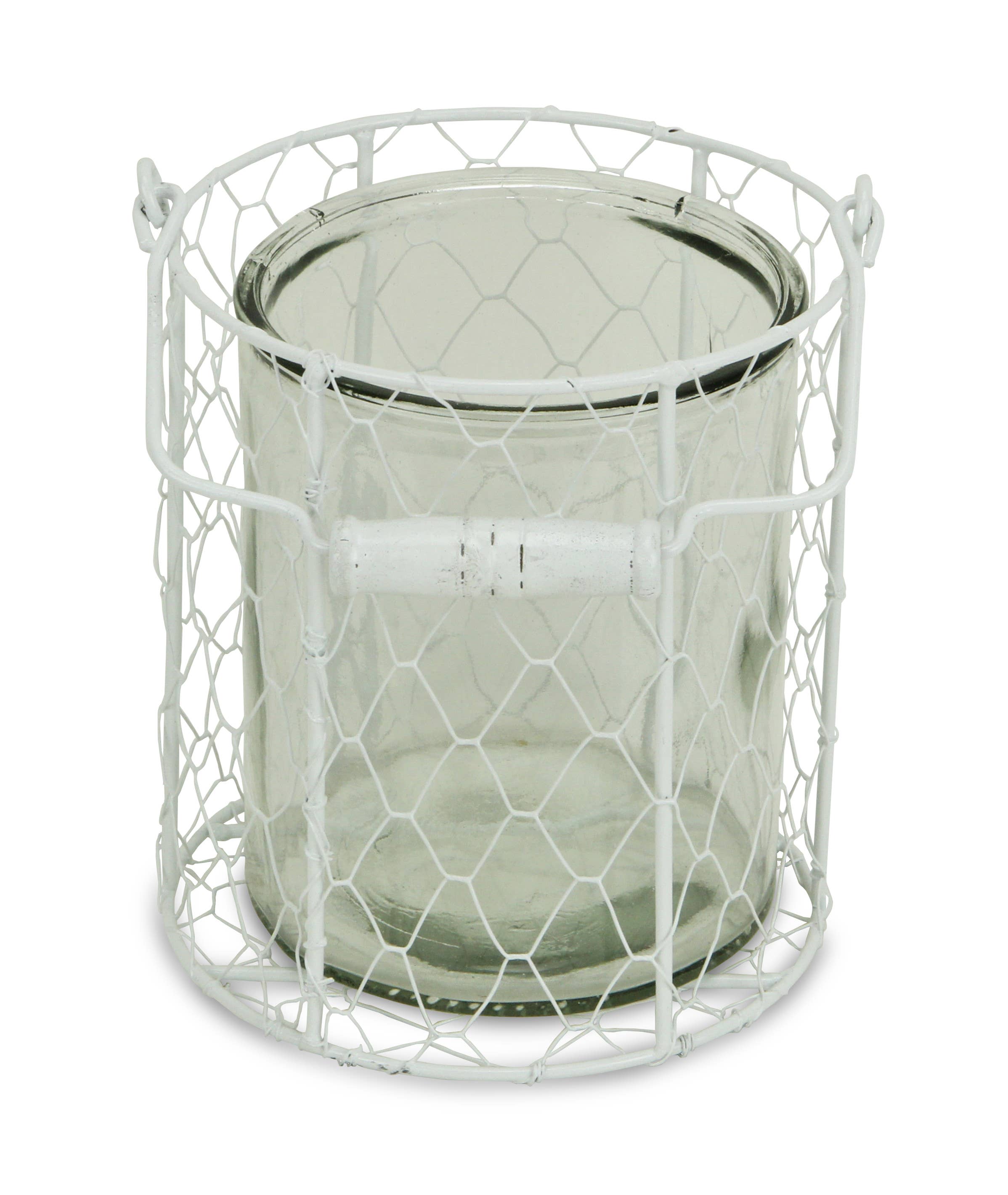 Cheungs Home Decor - Wholesale Decoratieve pot - Ronde glazen pot van Belen in witte draadmand9