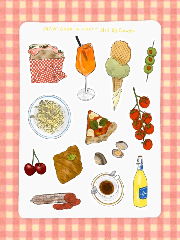 5x7 Italian Foods Sticker Sheet for wholesale by Art By Elowyn