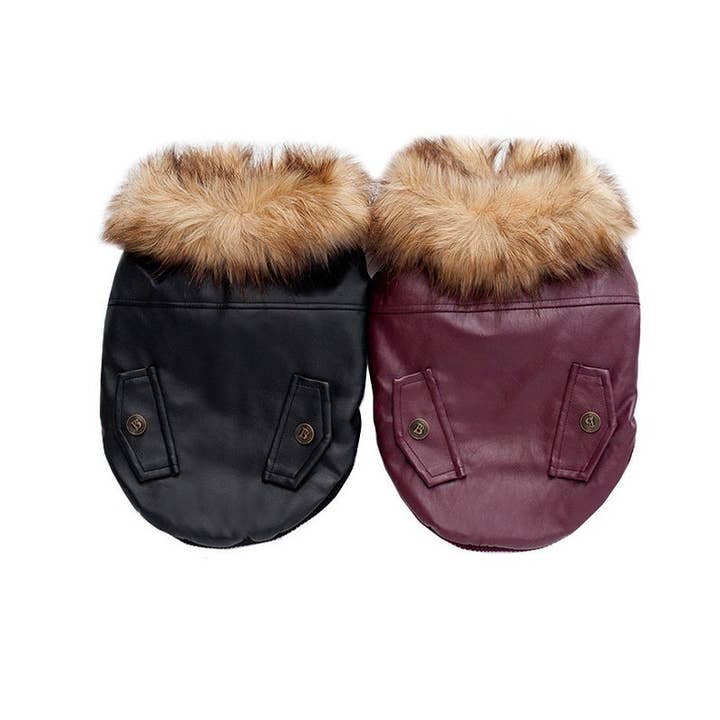 DIYSTORE - Wholesale Pet Jacket - Dog - Bomber Jacket Black or Wine, For Small & Medium Sized Dogs, Snap Closures, Soft Furry Fleece Lining( SM-2XL)3