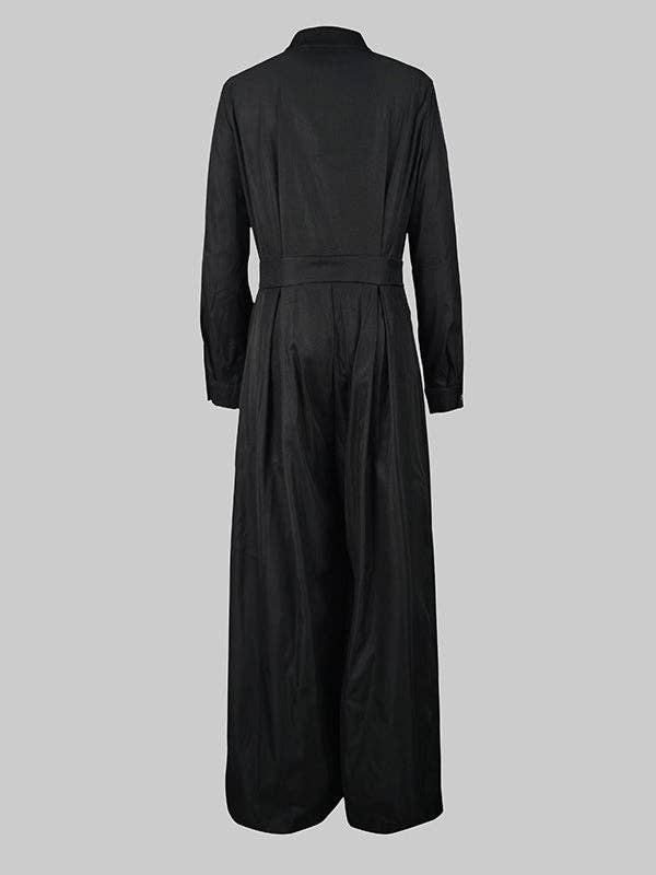 Plush Looks - Vente Combinaison – femme - Combinaison à manches longues, ample, boutonnée, sans ceinture, couleur unie, col en V6