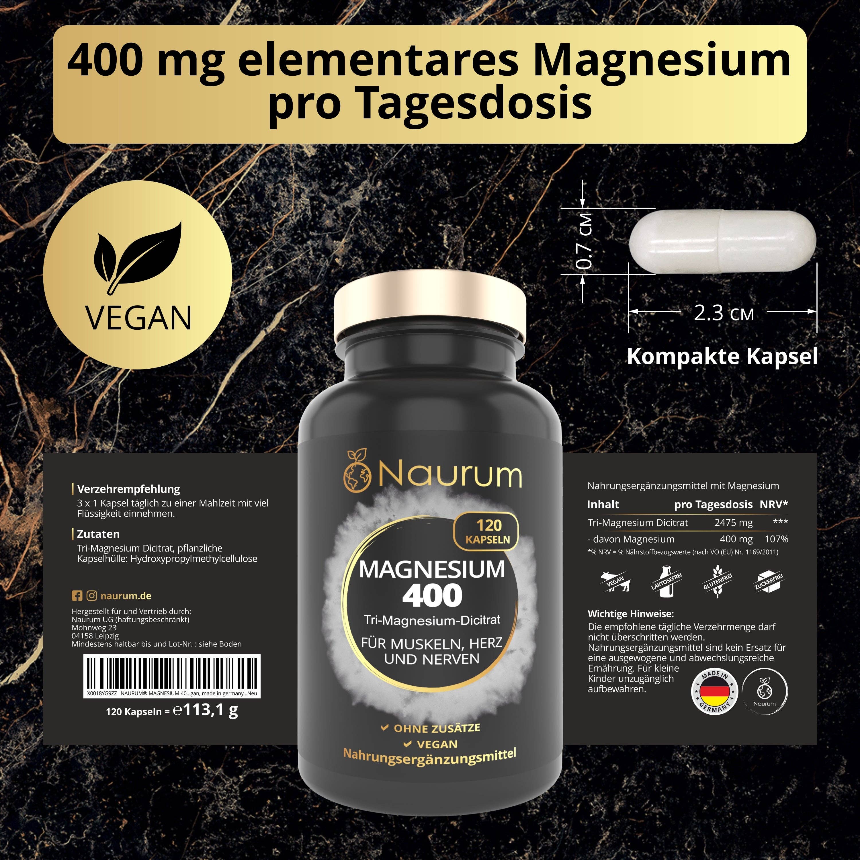 Naurum - Wholesale Voedingssupplement/vitamine - MAGNESIUM 400 - Premium tri-magnesiumdicitraat2