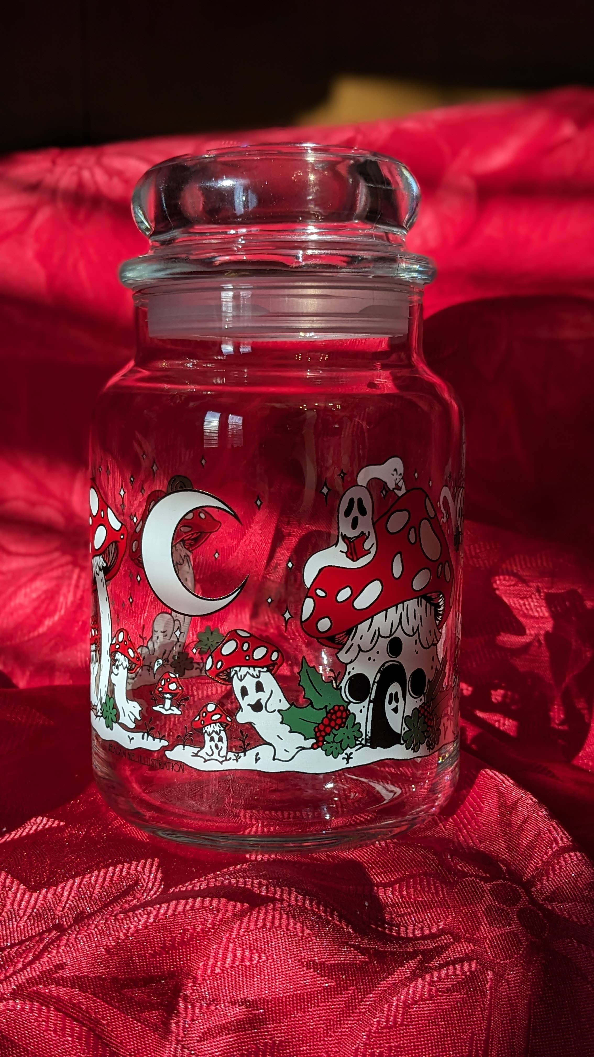 Meagan Meli Illustration - Wholesale Jar - Ghost Mushrooms in the Snow Vintage Inspired Candy Jar2