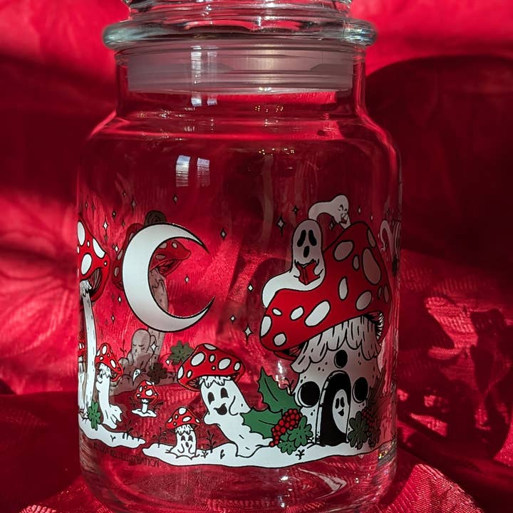 Meagan Meli Illustration - Wholesale Jar - Ghost Mushrooms in the Snow Vintage Inspired Candy Jar2