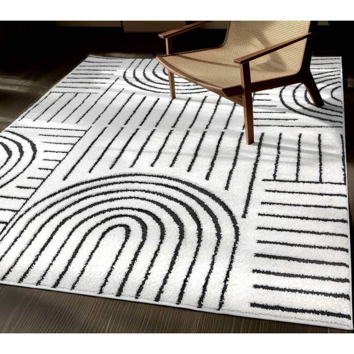 Well Woven - Wholesale Area Rug - Boho Rainbow Shag Geometric Ivory Black High-Low Rug