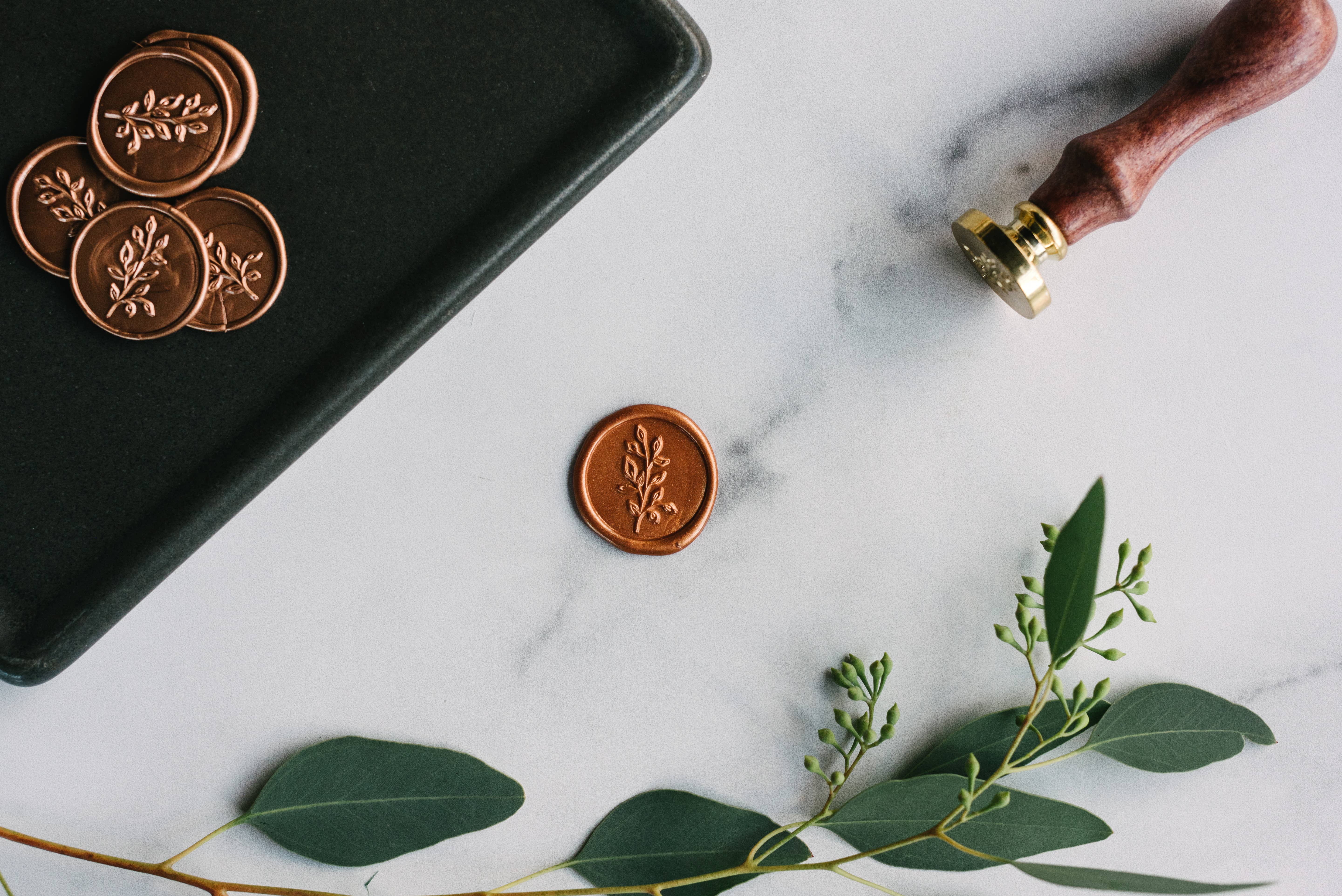 Modern Legacy Paper Company – Engroshandel Gummistempel/pyntestempel – Leaf Sprig voksstempel-sæt1