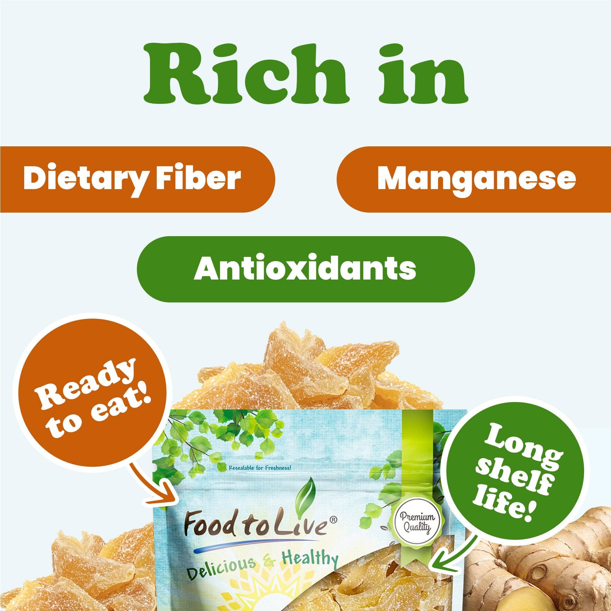 Food To Live - Wholesale Dried/Dehydrated Fruit - Dried Crystalized Ginger Slices – Vegan, Kosher, Bulk – by Food to Live5