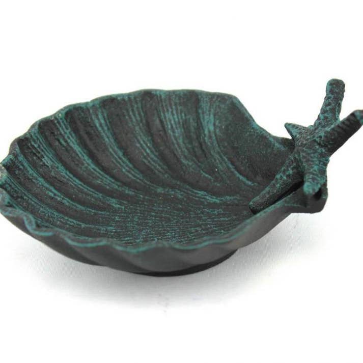 Seaworn Blue Cast Iron Shell With Starfish Decorative Bowl 6" for wholesale by Hampton Ironworks